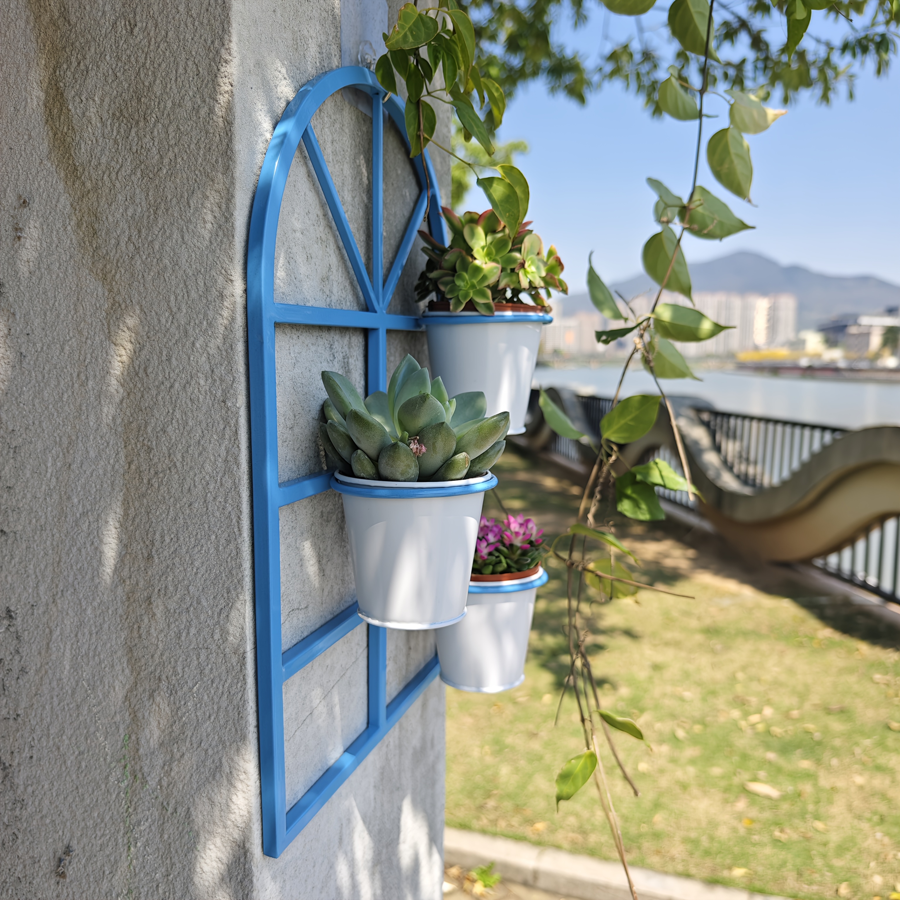 Wrought Iron Window Set with Planter, Rust-Resistant Wall-Mounted Shelf