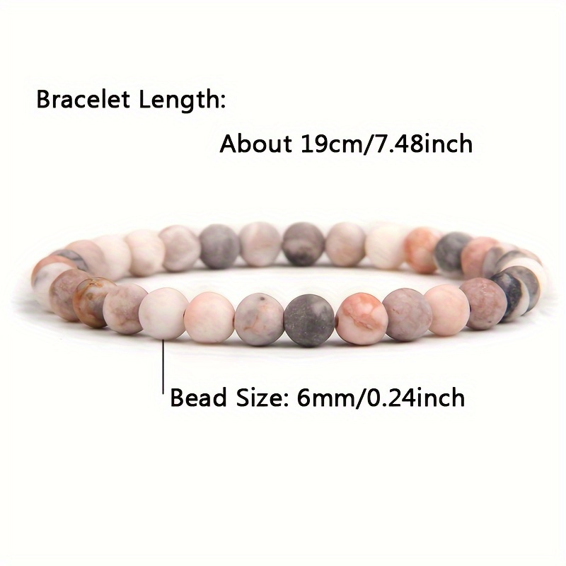 TEMU Neujahr 1 Stück Herrenarmband Hochwertiges Natürliches Mattes Rosa Zebra Mineralstein Paararmbänder Handgefertigt Mattes Steinperlenarmband