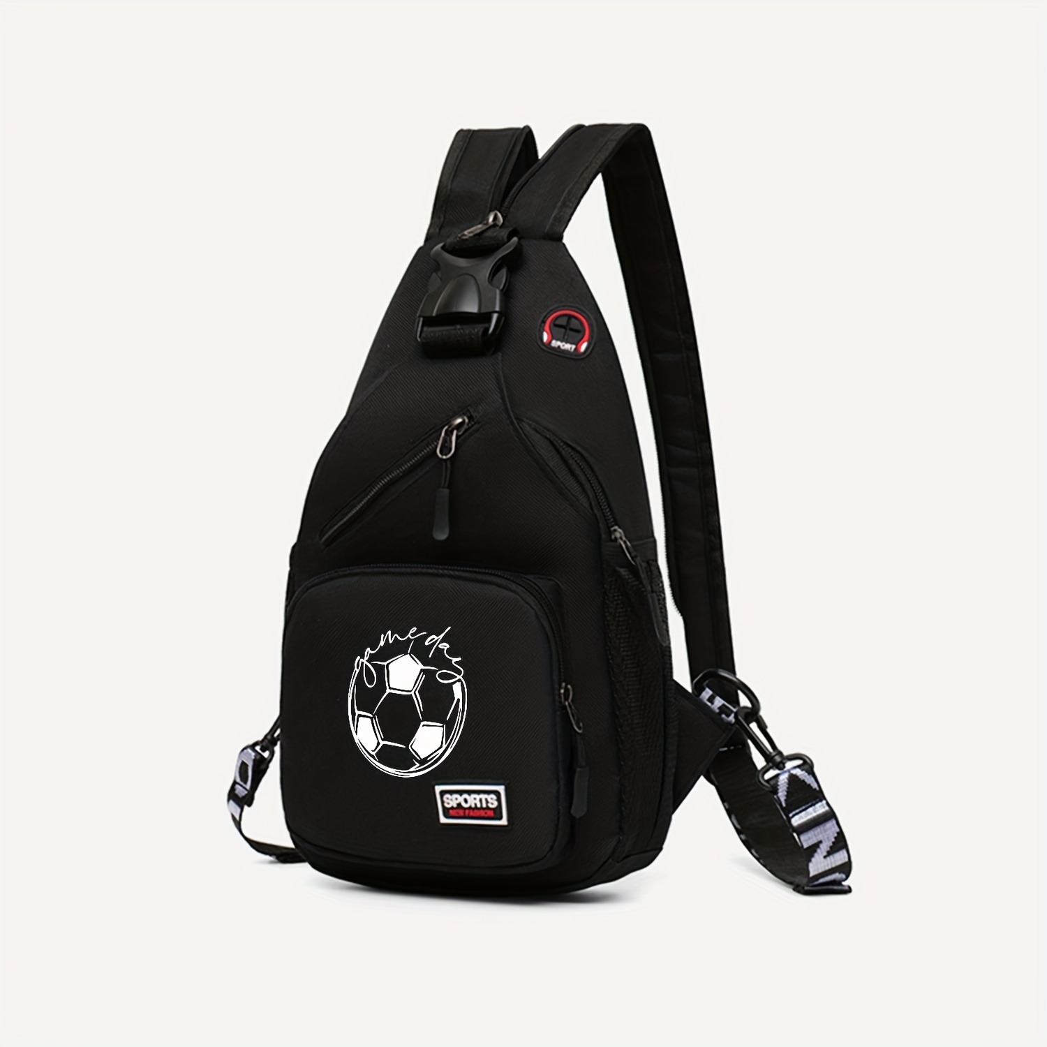 TEMU 1 stuks Voetbal Print Borsttas, Creatieve Bedrukte Rugzak, Outdoor Reis Schoudertas, Handige Uitstap Crossbody Tas, met Oortelefoon Gat, Casual