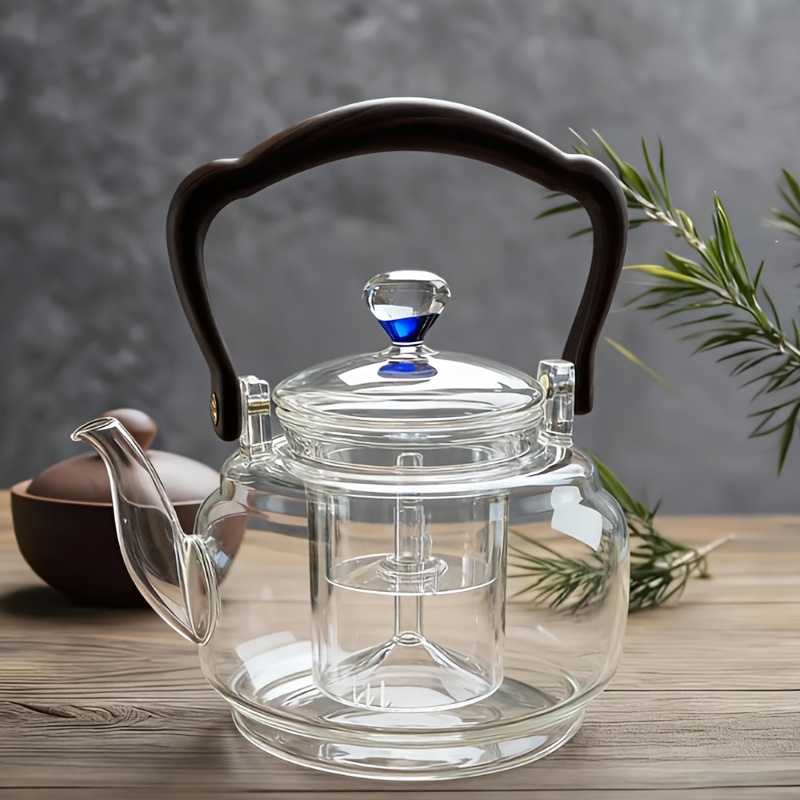 E-shop 37.2Oz/1100Ml Glas Teekanne mit isoliertem Griff und Doppelfilter, hochtemperaturbeständig, geeignet für alle Anlässe, für Blumentea,