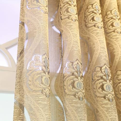 2pcs of european style high end luxurious semi filtering curtains with a golden hollow for decoration room bedroom study and balcony