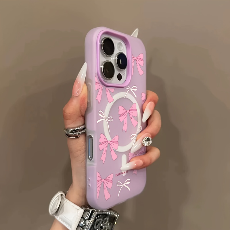 TEMU A Pink Bow, A Minimalist Macaroon-colored Jelly-like -one Magnetic Wireless Charging Phone Case, Suitable For Halloween, New Year Gifts,