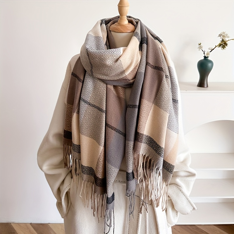 

Vintage-inspired Tassel Scarf - Soft Cashmere, For Winter, Or Christmas Gift, , Femme, Shawl Cloak