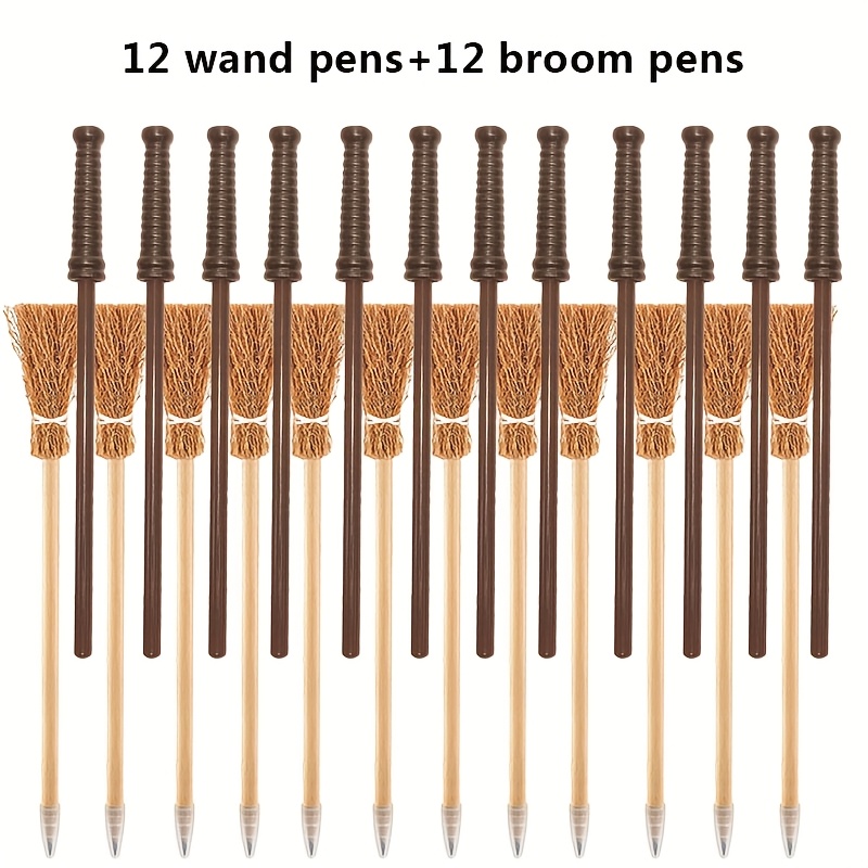 Image of 24-pcs Halloween Witch Broomstick Pencils Wooden Wizard Magic Wand Pencils For Writing Drawing Painting Suitable For Party Use Office Supplies