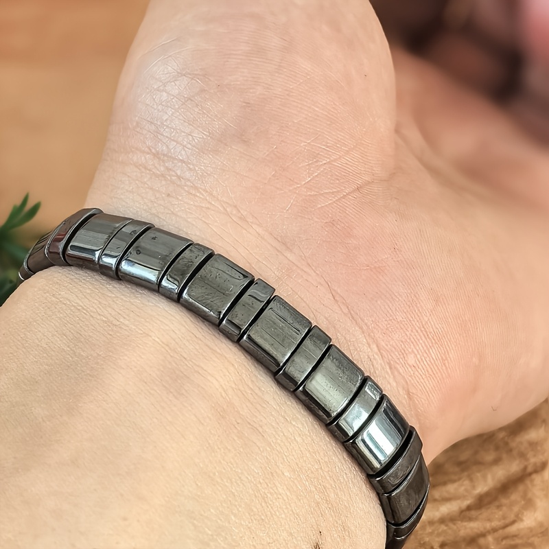 Terahertz Natural Stone Elastic Bracelet Smooth Glossy Finish