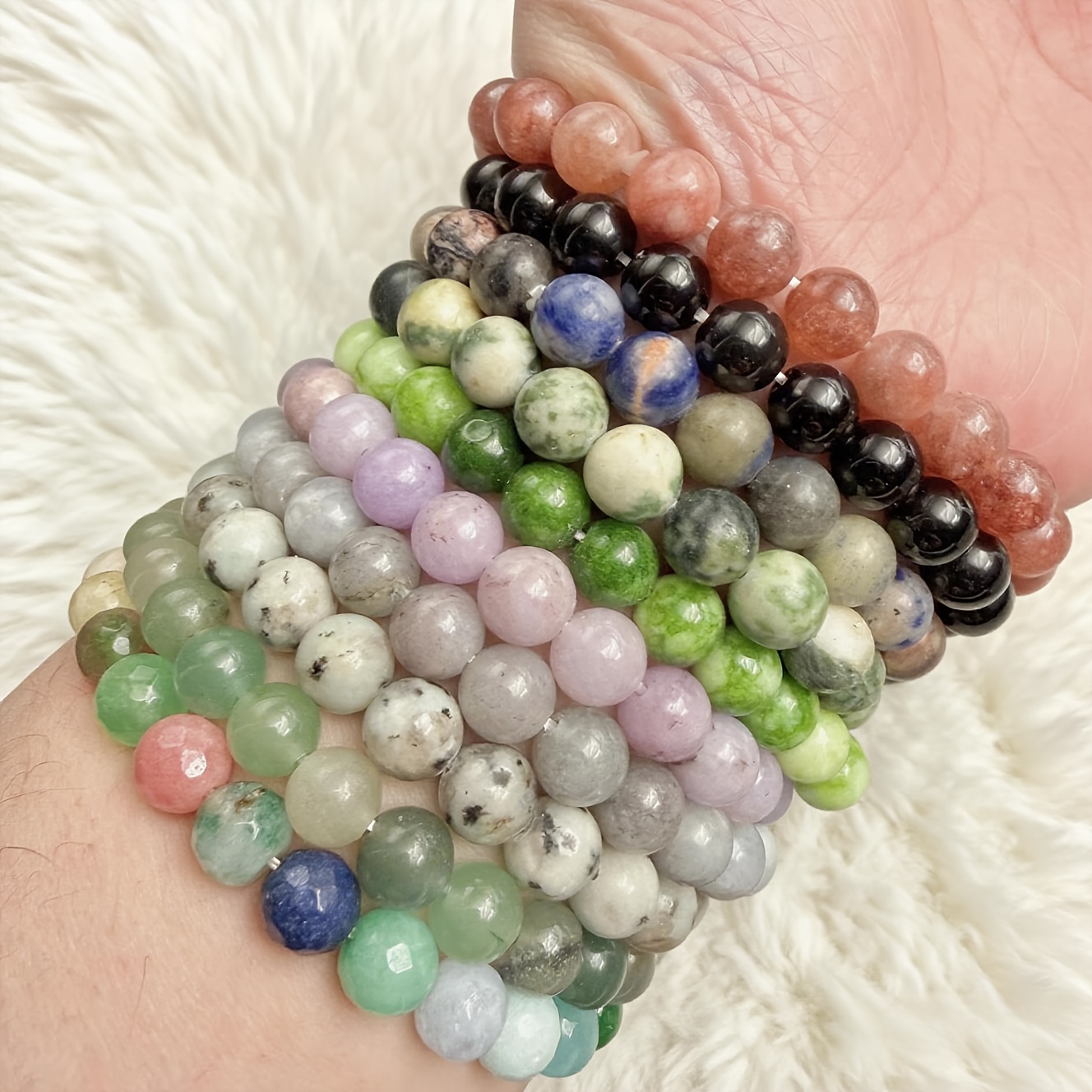 20pcs Assorted Natural Stone Bead Elastic Bracelet Set, Gift Set