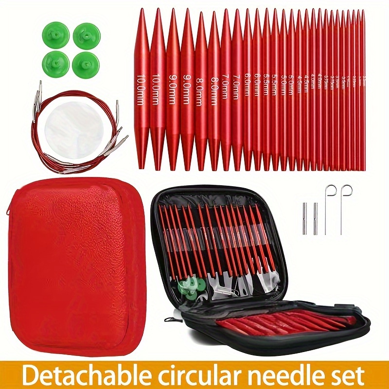 

Multifunctional Knit Tool Set With Detachable And Extendable Needles, Red - Complete Accessories For Sweaters And Scarves Handcrafting, Jiuweidiaowang