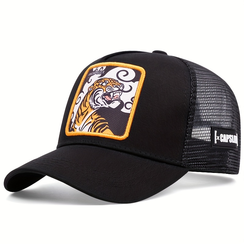 

Cartoon Tiger Embroidered Baseball Cap, 100% Polyester, Lightweight Breathable Mesh Trucker Hat, Pvc Coated, Non-stretch Fabric, Abs Resin, For Valentine's Day, , Football - Hand Washable