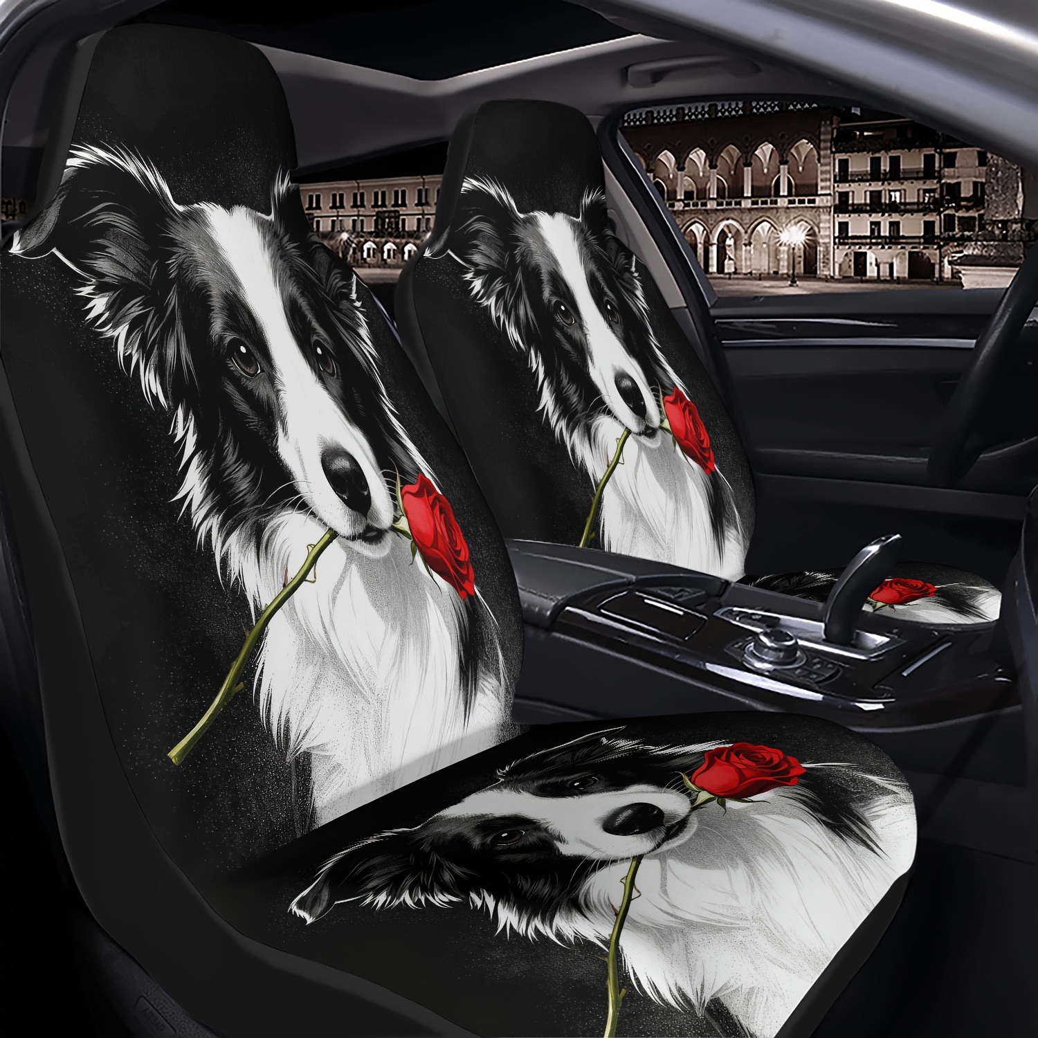TEMU 1 Housse de Siège Auto, Collie Border avec , Photo d' et Blanc Imprimée, Facile à Installer et à Laver, Durable, Protection Universelle de Siège