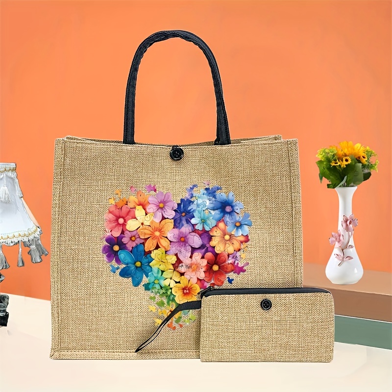 

Birthday Gift Print 2pcs Tote Bag Set, Lightweight Handbag With Coin Purse For Shopping Travel