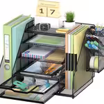 Local5 Layer Desk Organizers And Accessories Storage With Large Vertical File Holder, Desk Organizers With Sliding Drawers And Movable Pen Holder, Desk Organizer Shelf For Office SuppliesOpen in new tab.