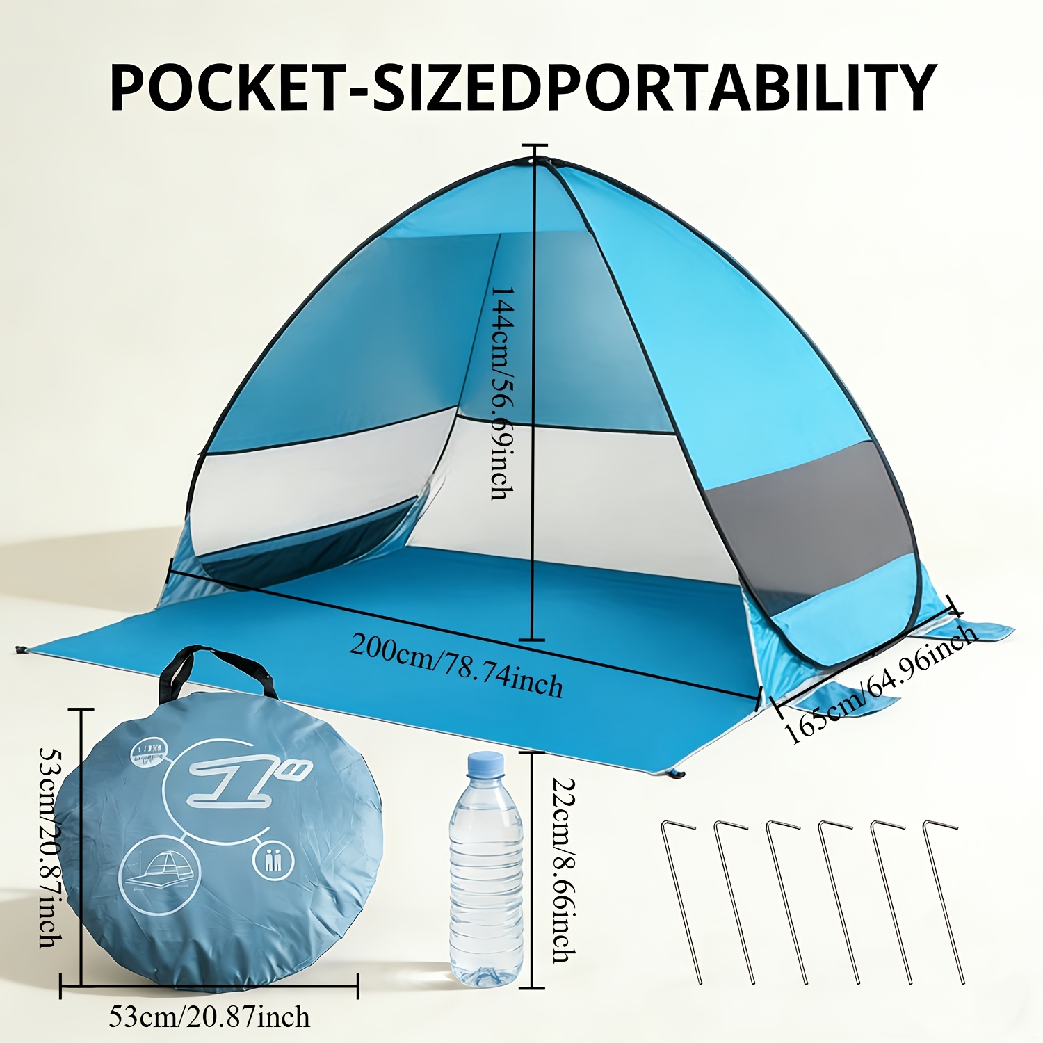 TEMU Pop Up Beach Tent For 2-3 Person Instant Setup Waterproof Canopy With Extended Floor & Mesh Windows - Portable Lightweight Suitable For Beach,