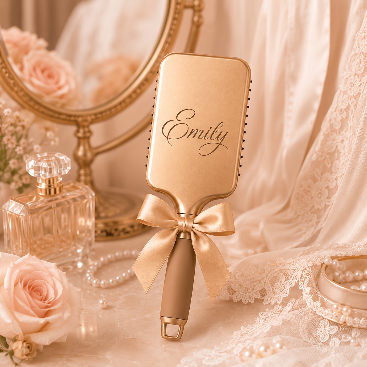 TEMU Personalized Name Hair Brush With Name/initials - Anti-static Detangling Massage Brush Suitable For Wedding Favors, Bridesmaid Gifts, Bridal