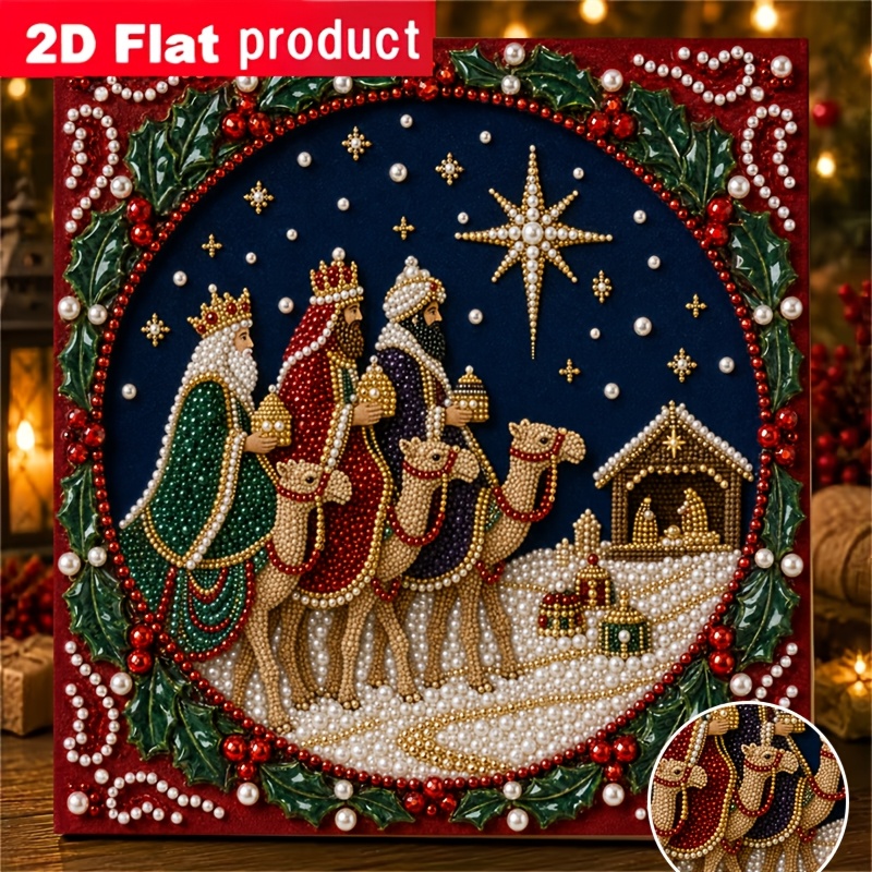 TEMU New Colored Diamond Painting Kit: Riding Camel With Gifts Starlight To Manger Adoring, Suitable For Beginners, For Home Or Office Wall Decor,