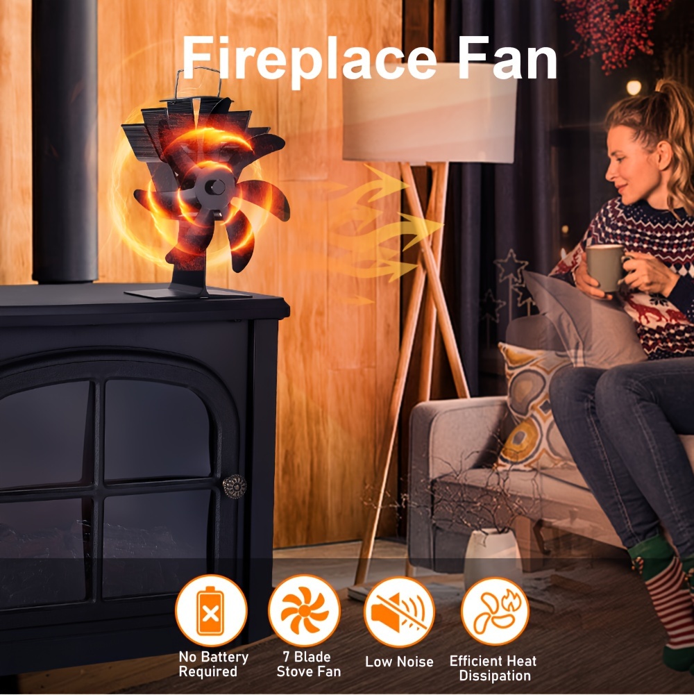 1pc   aluminum 7 blade heat powered fireplace fan portable exhaust fan for log wood burner no electricity needed     heat distribution accessory details 0