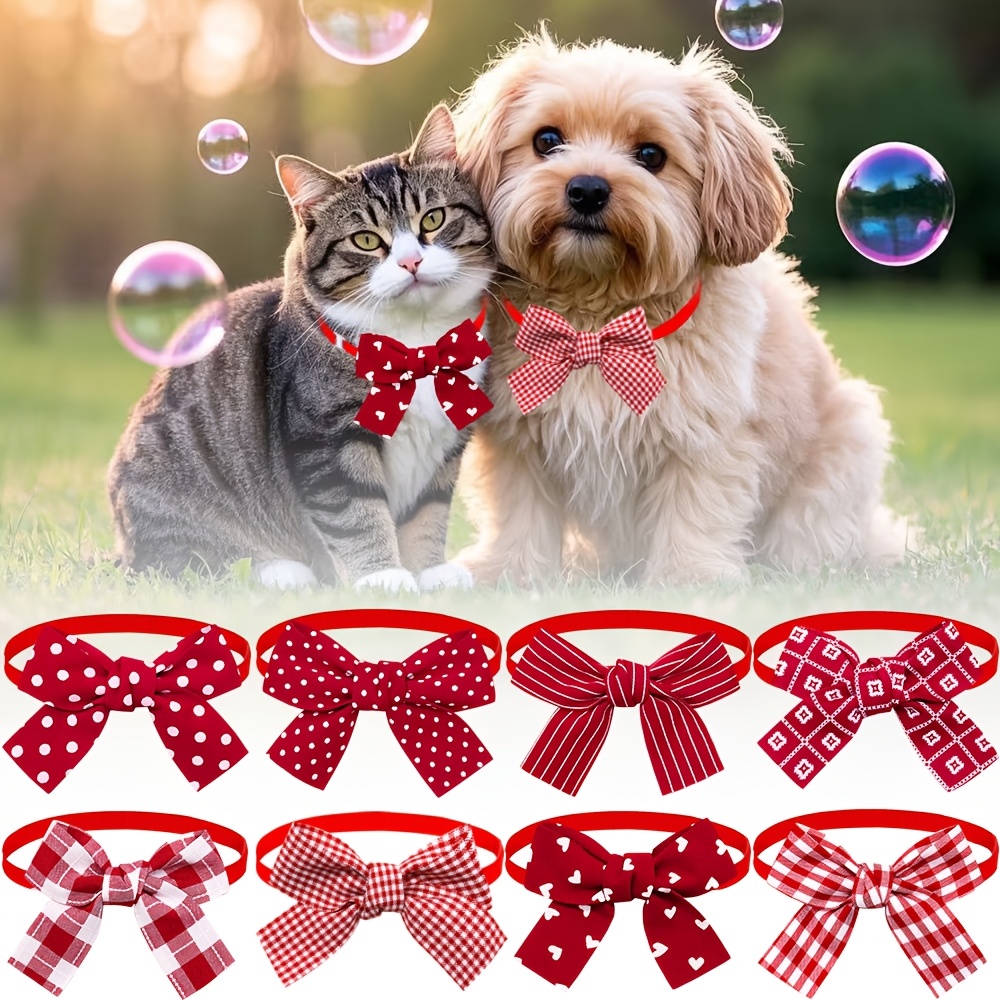 

6pcs Adjustable Red Heart Print Bow Tie Collars For - Perfect Valentine's Day Pet Grooming Accessories