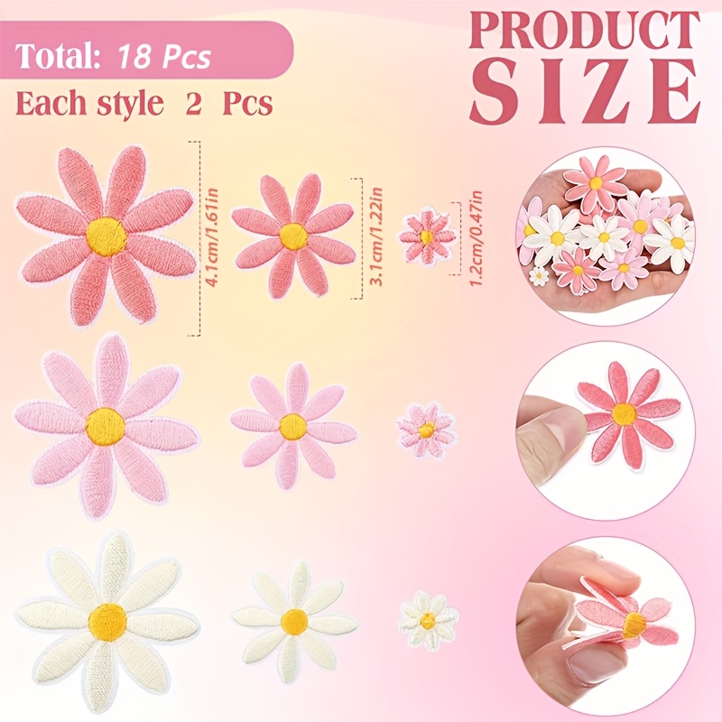 E-shop 18 Stück Bunte Bestickte Gänseblümchen Aufbügel- & Aufnäher-Applikationen - 3 Größen Niedliche Kleine & Mittlere Gänseblümchen für , Hüte,