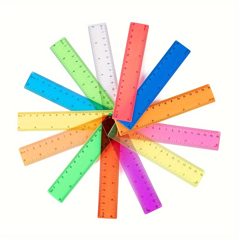 

6pcs 6-inch Candy-colored Plastic Rulers - Measuring Tools For Office Use