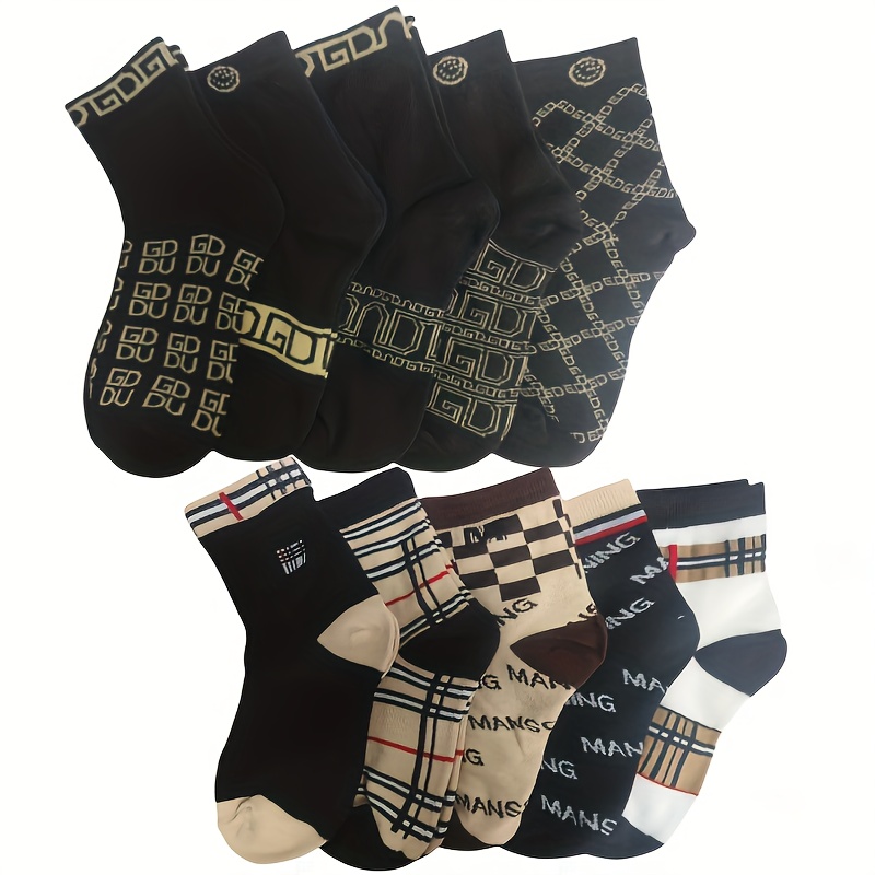 TEMU 5/10pcs Women's Fashionable Mid- Socks - Polyester & Spandex , Machine , Pattern