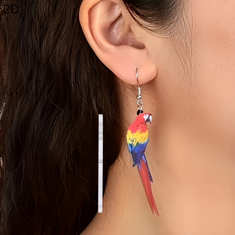 TEMU Pendientes colgantes de moda para mujer con diseño divertido de pájaros, estilo bohemio con estampado de loros, estilo vacaciones 2D - 2D 1 par