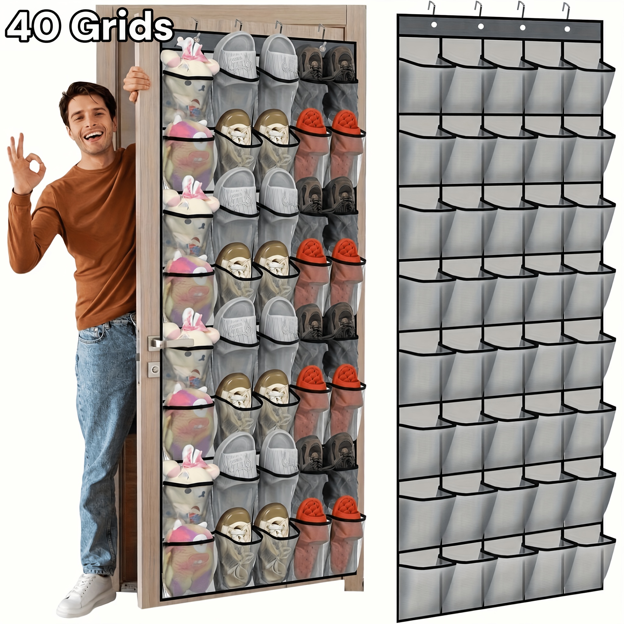 TEMU 40- Wongirl Heavy-duty Over-the-door Shoe Organizer With Non-slip Hooks & Hanging Shoe Rack - No Tools Installation, Space-saving Door Storage