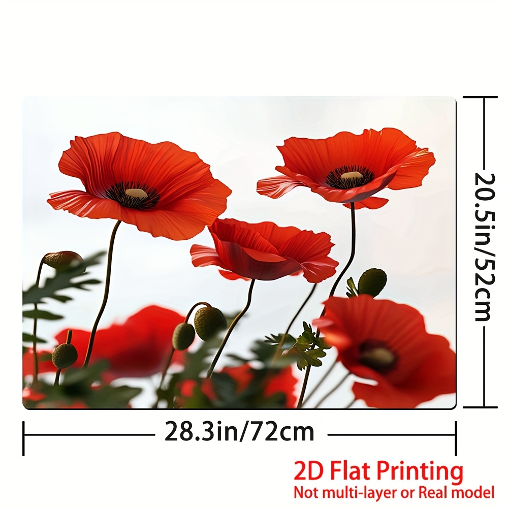 TEMU 1pc Couvre-plaque de cuisson en verre à de coquelicots rouges - Tapis à la chaleur, -rayures, surface facile à nettoyer pour plaques