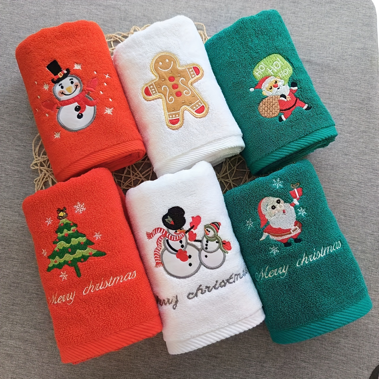 6pcs 13 39 29 13inch 34 74cm christmas towel christmas cotton towel set super soft absorbent towel 0
