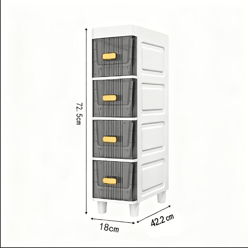 Image of 4 Tier Narrow Storage Cabinet With Drawers Slim Plastic Organizer For Bathroom Cosmetics Or Toiletries Transparent Black