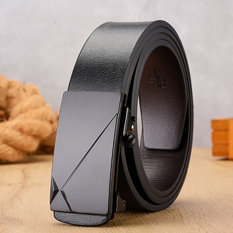 Men's Leather Automatic Buckle Belt Minimalist Durable Metal