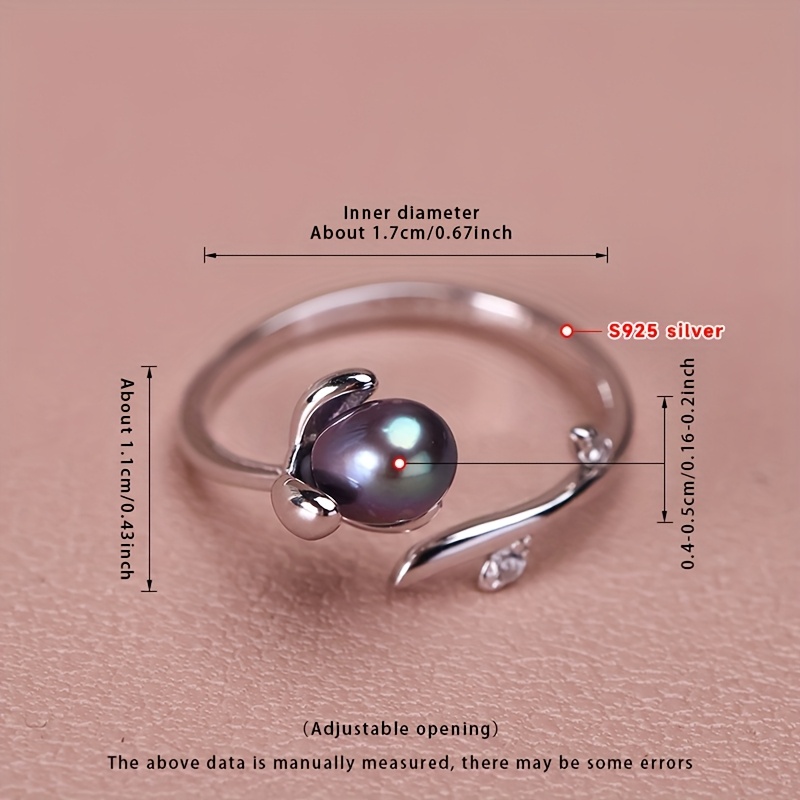Image of [gift Box Packaging] A 925 Silver Ring Inlaid With A 4-5mm Black Oval Dyed , Open Adjustable, , Wedding Accessory And Bridesmaid Gift, Exquisite Jewelry For Gatherings/parties