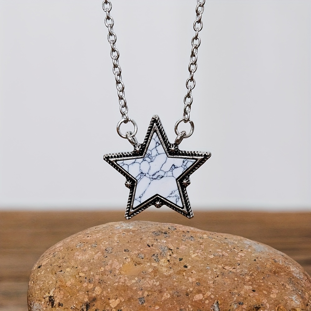 TEMU Creative Fashion Synthetic Turquoise Five-pointed Star Pendant Necklace For Women's Personal Charm Daily Wear Gift