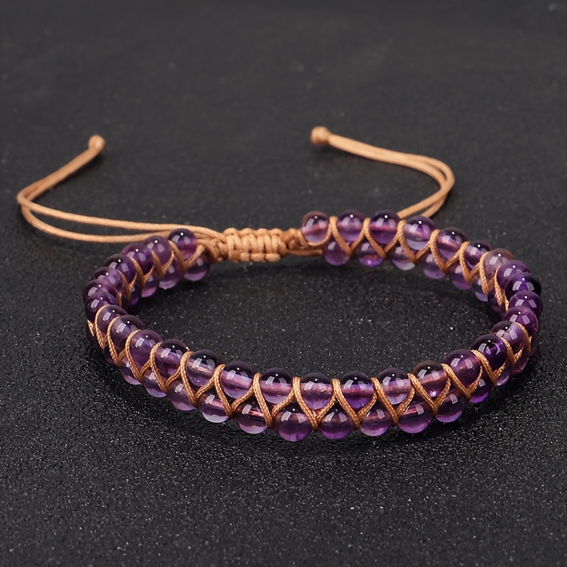 Artisan Crafted Boho Amethyst Bracelet, Double Strand