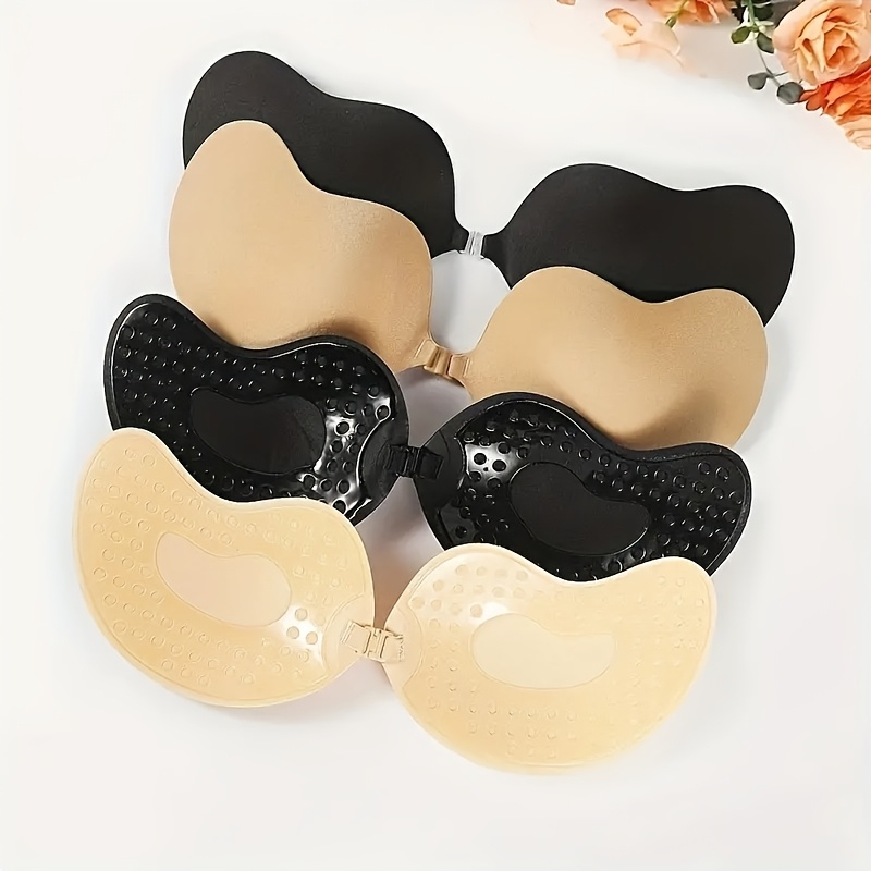 

1 Pair Silicone Invisible Bra Adhesive Pads For Women, Reusable Strapless Breathable Chest Petals, 80% Polyester 20% Silicone, Non-woven Fabric, Hand Washable - No Print Transparent Bra