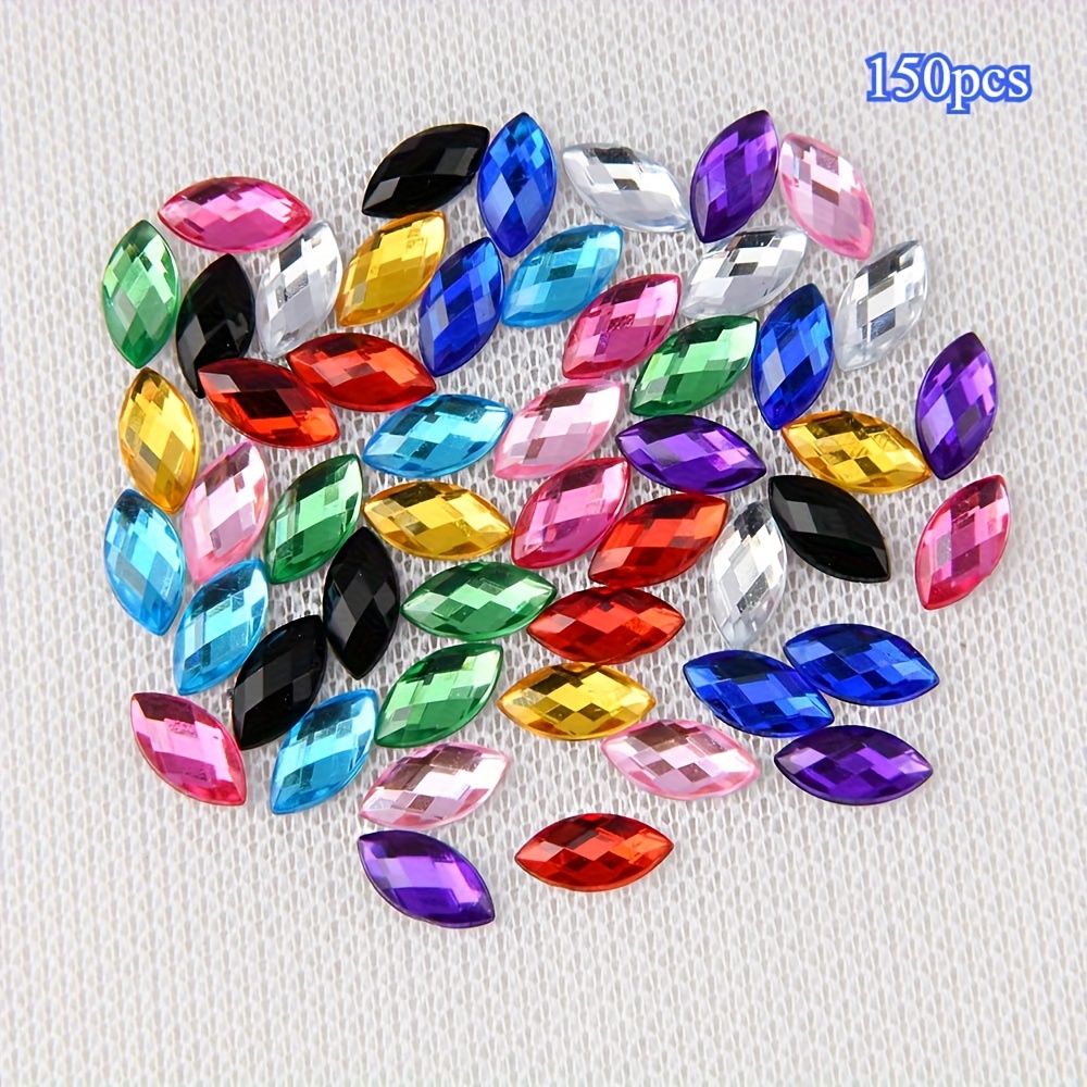 TEMU 2D Flat - 150 pezzi di perline piatte a forma di occhio con strass acrilici da 0.6*1.2 cm per uso in ciondoli per vassoio , ciondoli e forniture