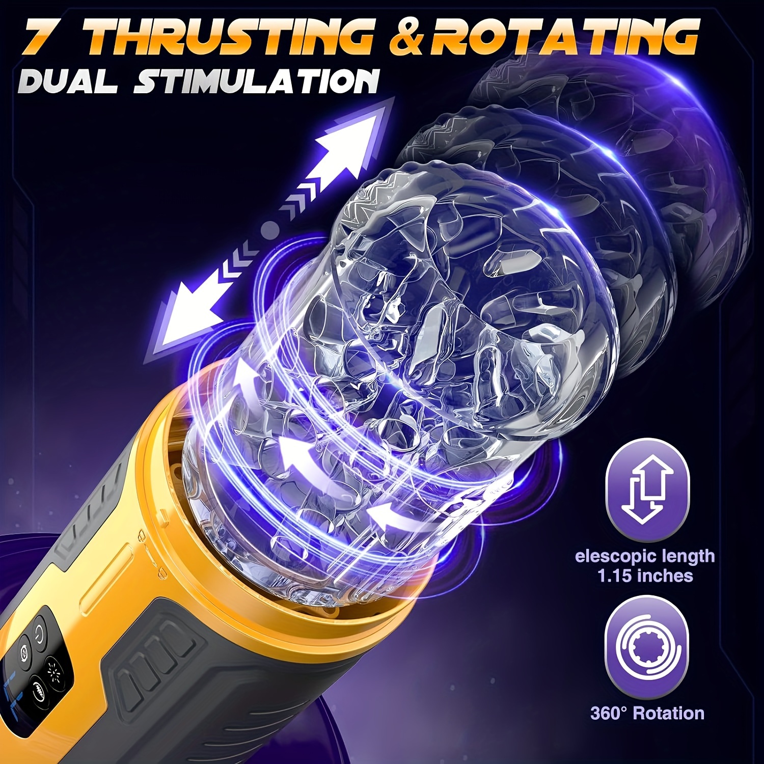 newly   male electric   with one click   mode 7 telescopic 7 rotating 7 vibrating tongue licking   dual motors with strong vibration force tpe 3d inner tank design lcd display screen details 1