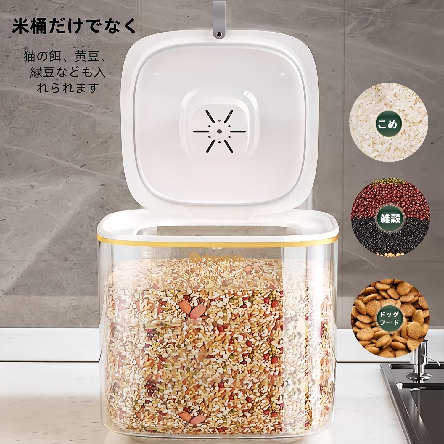 蓋付き陶器製米びつ、セラミック製米びつ、家庭用お米保存容器、レトロな蓋付きセラミック製米バケツ、穀物、スナック、キャンディー、コーヒ 蓋付き  セラミック米びつ、蓋付き密閉式キッチンジャー穀物ディスペンサー、家庭用大容量セラミック米バケツ、穀物スナック ... 製密封桶 食品保存用バケツ 米や小麦粉 豆類にな多機能ストレージ