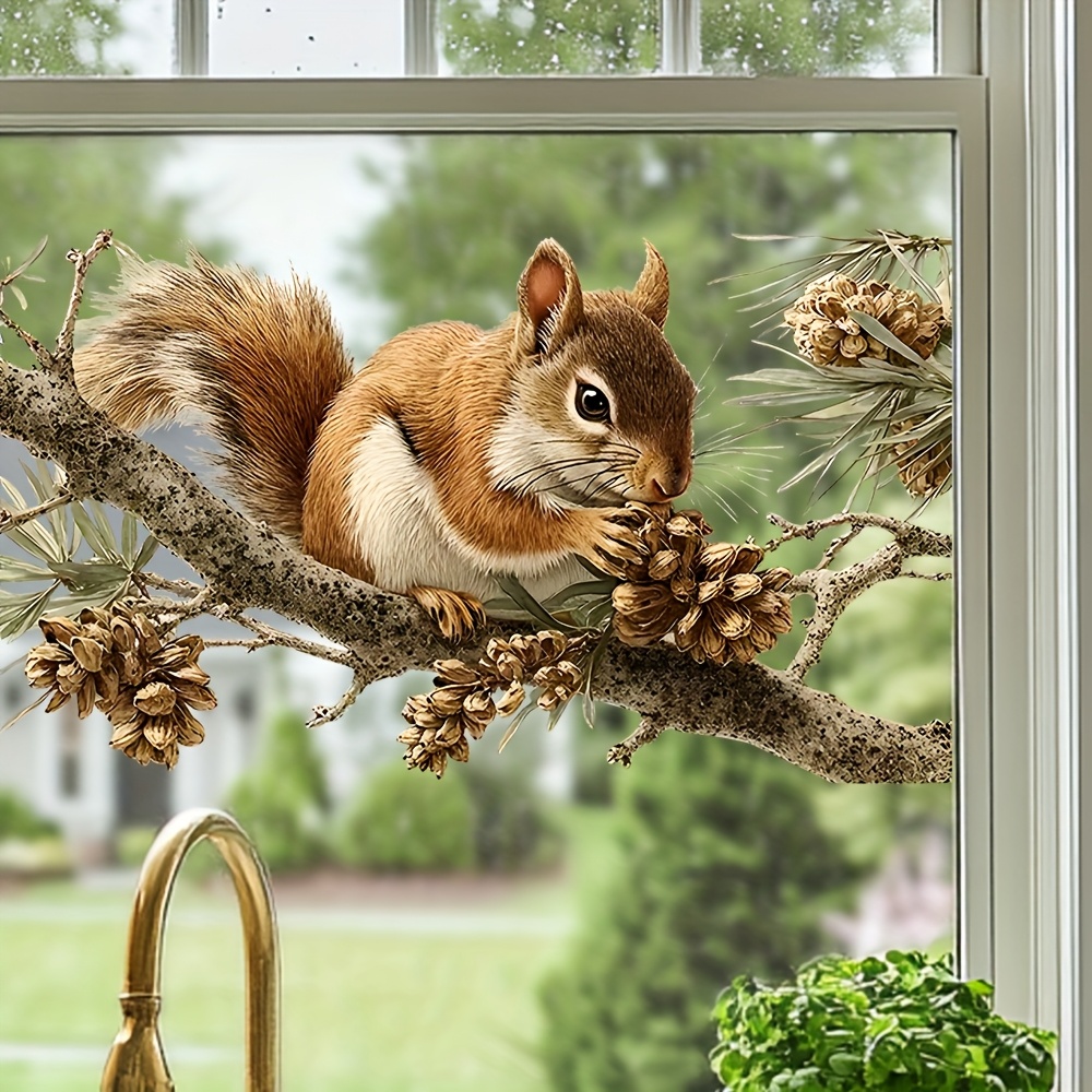 Removable Squirrel, Branch, And Glass Stickers - Home Window Decals, Stickers