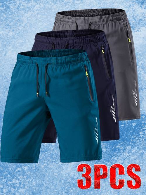 3 pairs of mens ice fiber fabric sports shorts featuring soft and comfortable fabric with lightning print design essential for summer outfits fashionable and trendy style for stylish and versatile