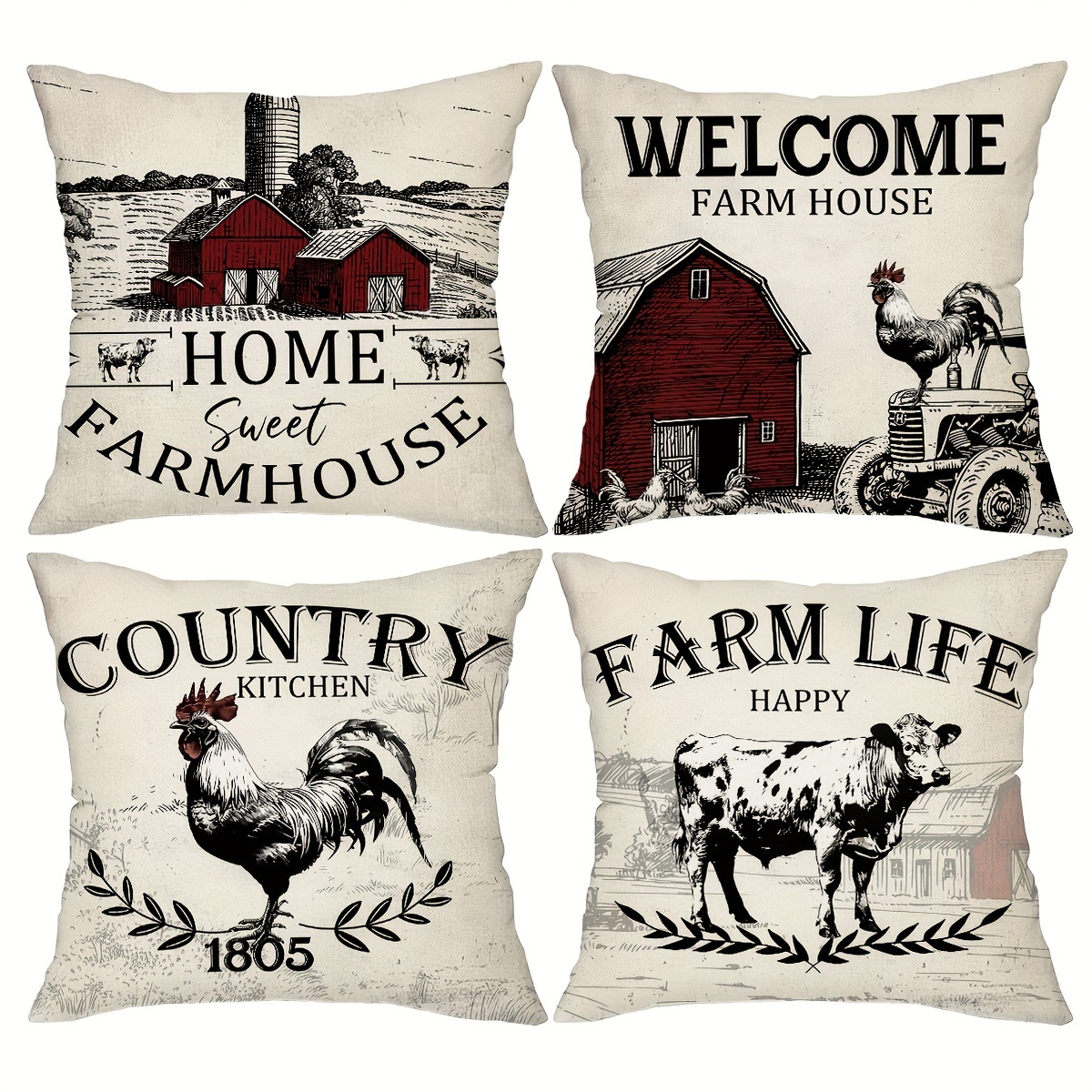 

4pcs, Animals Throw Pillow Covers, Retro Farmhouse Home Cushion Covers, 18in*18in, Farmhouse Decor Pillowcases, For Porch Patio Couch Sofa Living Room Outdoor, Set Of 4, Without Pillow Inserts