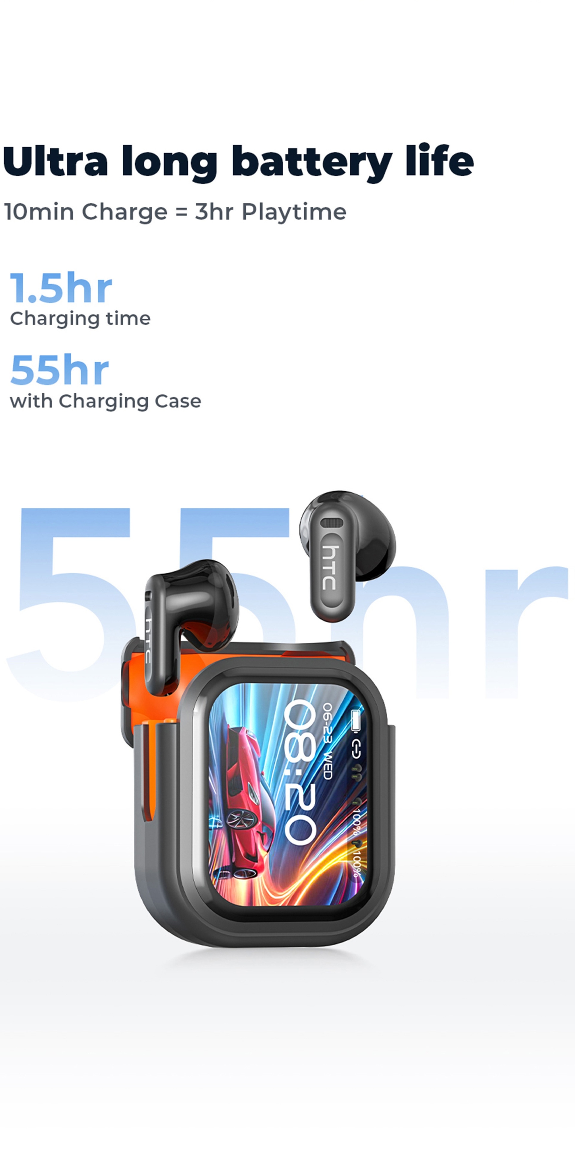 1pc HTC NE20 Wireless Translation Earbuds, Equipped with Translation for Over 136 Languages, Enabling Better Cross-linguistic Communication. Features V6.0 Low-latency Wireless Connectivity, Active Noise Cancellation for Undisturbed Sleep