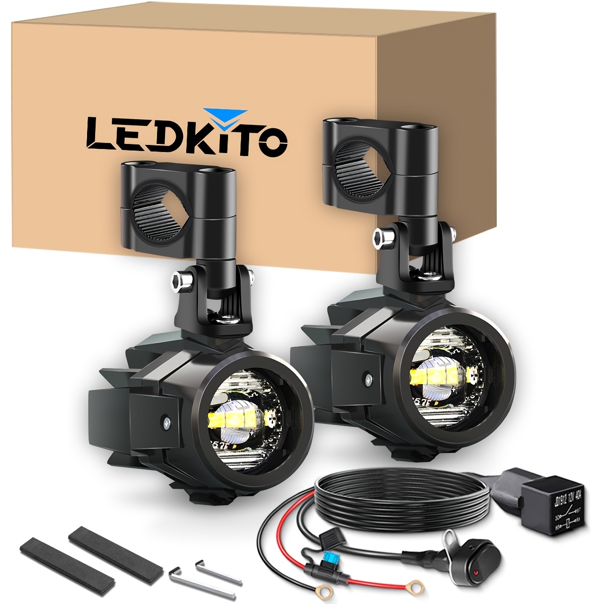 motorcycle auxiliary lights led driving lights kit 90w 8000lm   offroad work lights pod fit for motorcycle suv   boat e bike tractor etc without battery