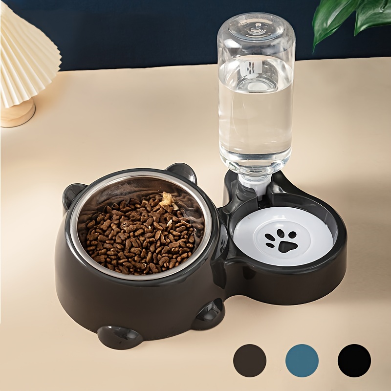 

2-in-1 Automatic Pet Feeder And Water Dispenser, Elevated Tilt Stainless Steel Bowls, Neck Protection For Dogs And Cats, Plastic, Uncharged, No Battery Required