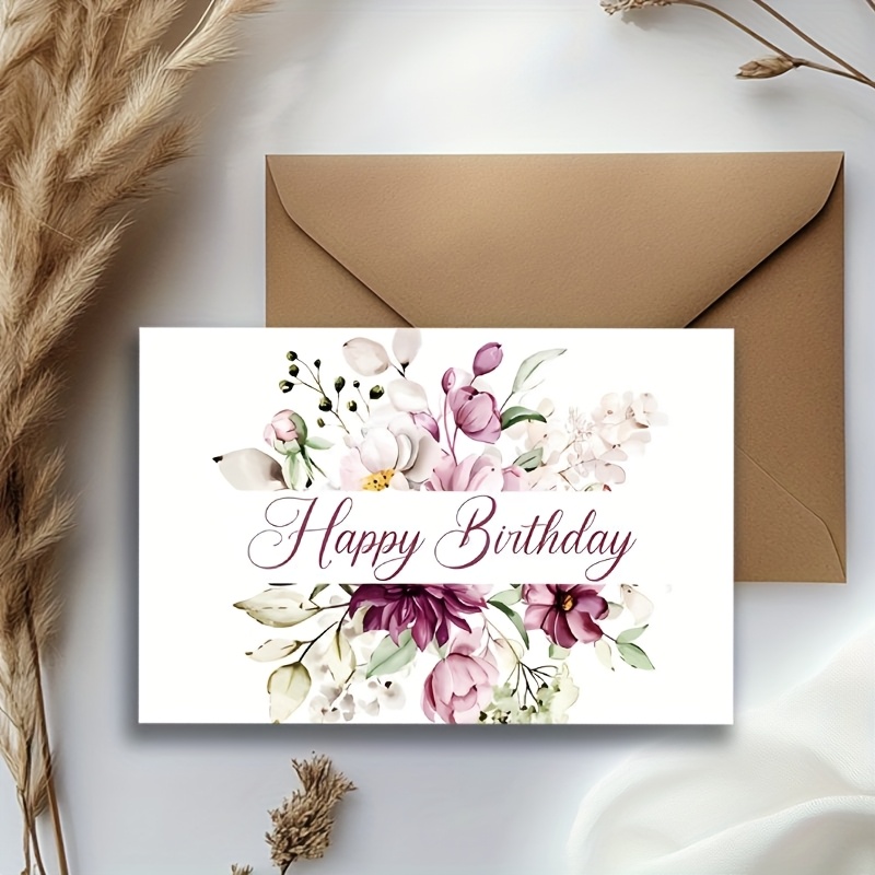 Image of An Elegant Watercolor Floral Birthday Card With Envelope - Vibrant Pink, Purple, And White , Perfect For , Ideal For Birthdays, Thank You Notes, And Special Occasions. Features An Elegant Calligraphy