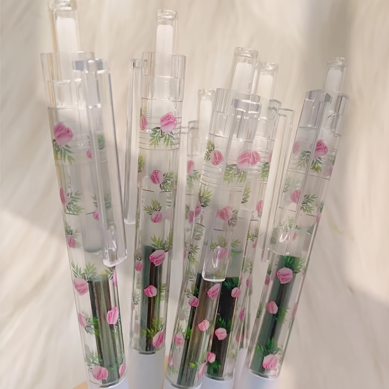 

6-piece Floral Retractable Gel Pens, 0.5mm Fine Point, Black Ink