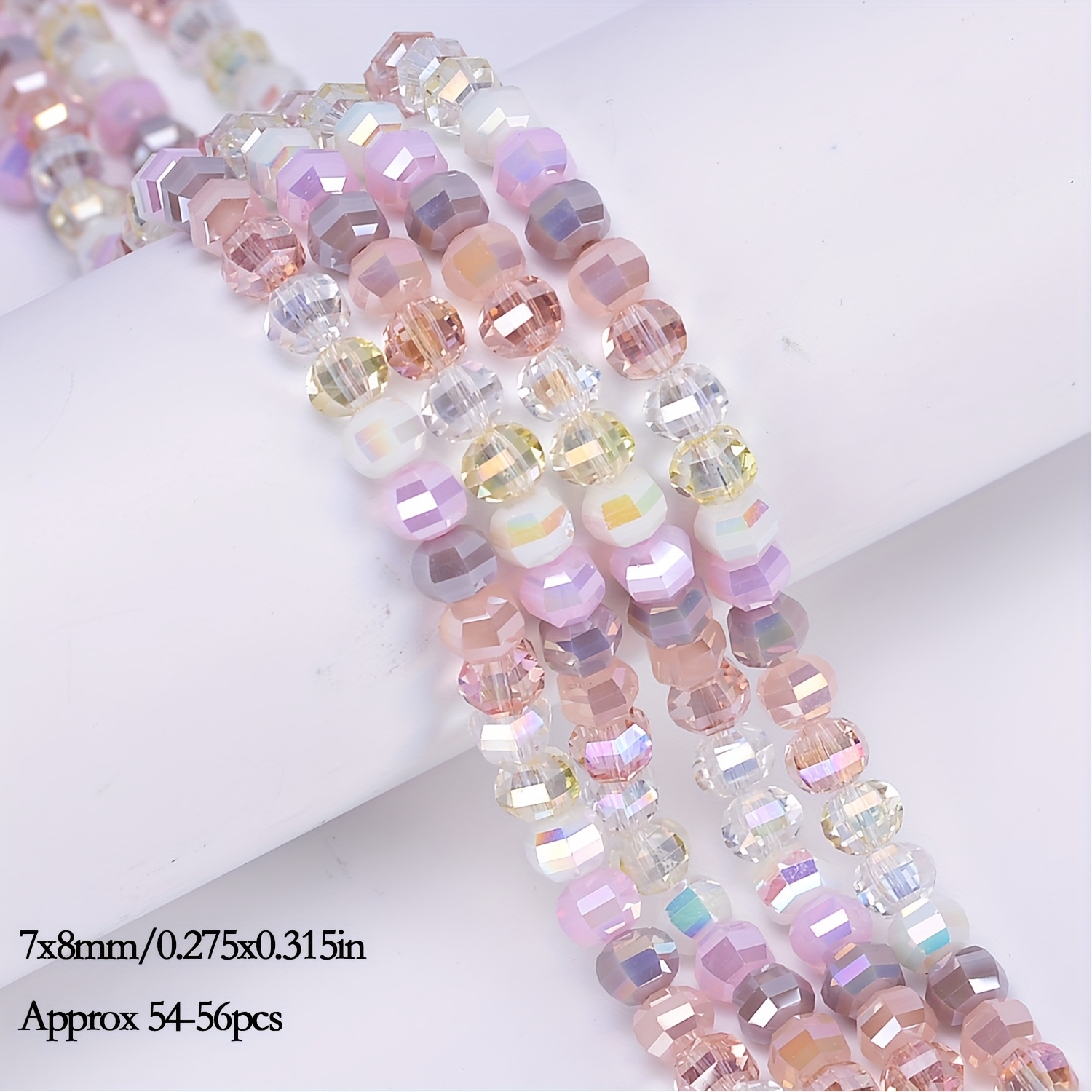 E-shop 7X8Mm Weiße Rosa Transparente Facettierte Künstliche Kristall Runde Lose Perlen für Schmuckherstellung Charm Armbänder, 54-56 Stück.