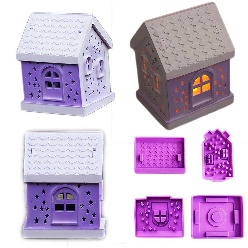 

4-piece Starry Snow House Candle Holder Set - Diy Silicone Mold For Plaster & Resin Crafts, 3d House Shape Jewelry Making Supplies