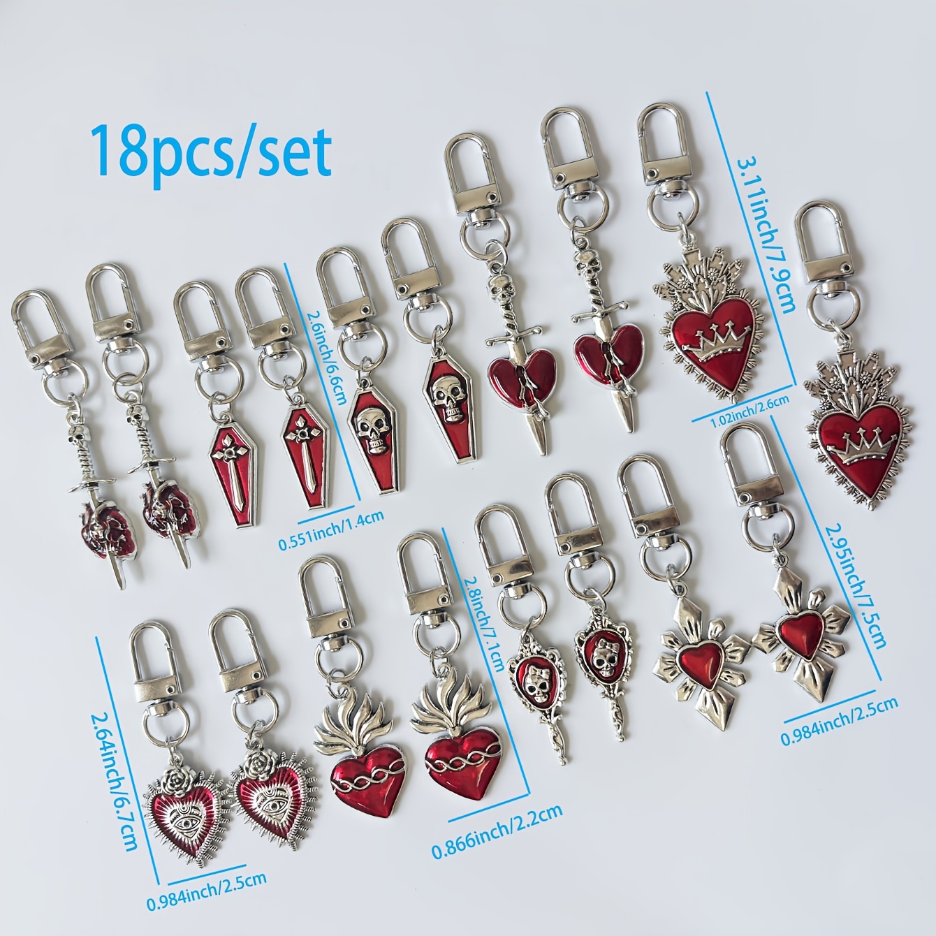 E-shop 18 Gothic Dark Schlüsselanhänger - Halloween Schlüsselanhänger, Totenkopf, Kreuz Schlüsselanhänger, Geeignet für Handtaschen Charms, Auto
