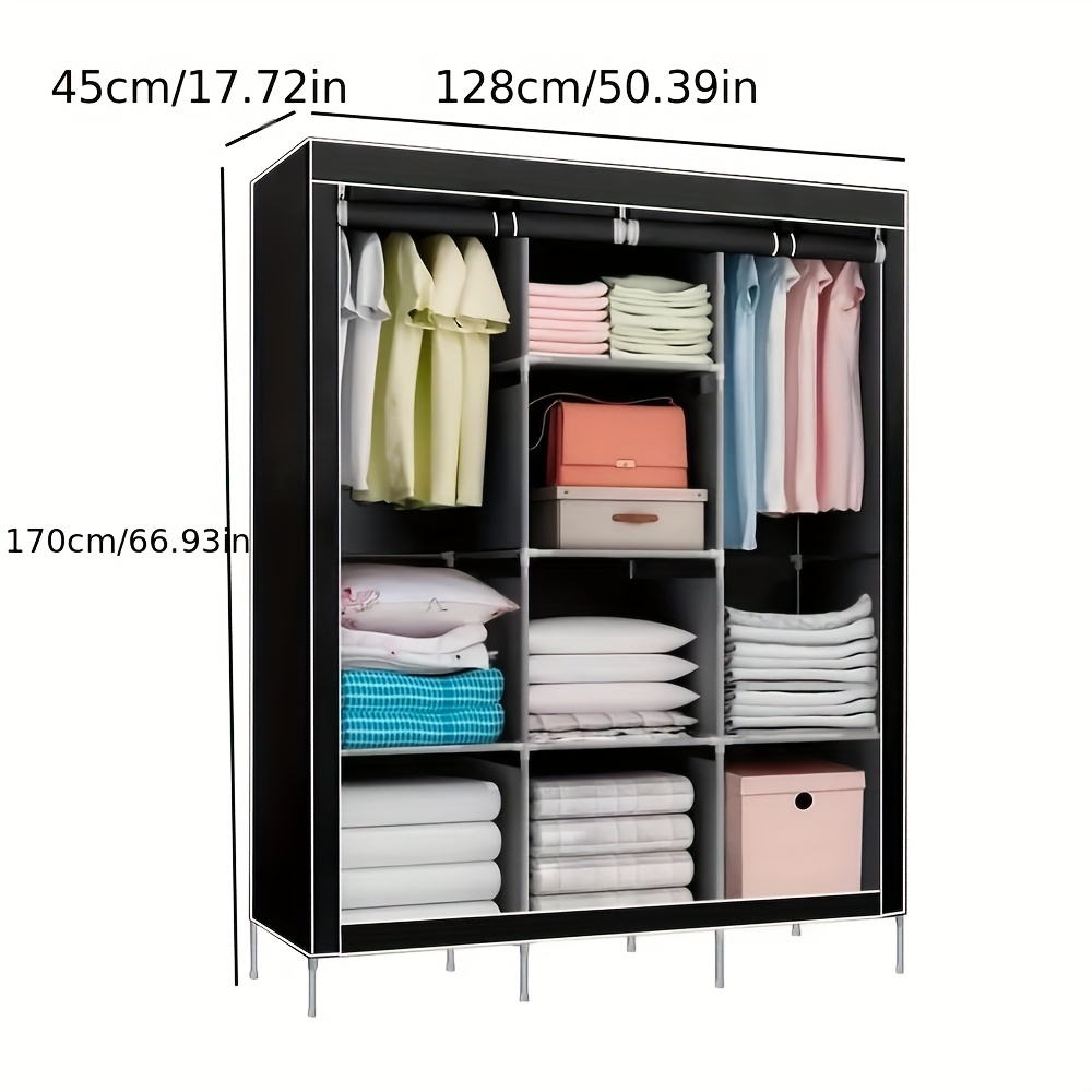 TEMU A Set Canvas Wardrobe- Easy Assembly Floor Standing Clothes Organizer For Home Bedroom Portable Closets Easy To Assemble, Portable Closets
