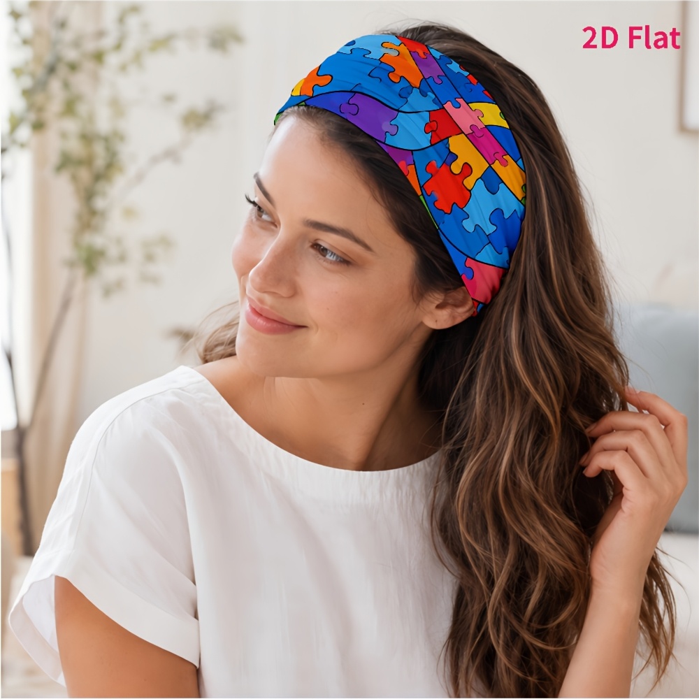 TEMU 2d Flat 1pc Tie, Colorful Puzzle Block Wave Pattern, Suitable For Yoga/sports/running/daily Commuting, Photo Check-ins/, Stylish And Versatile,