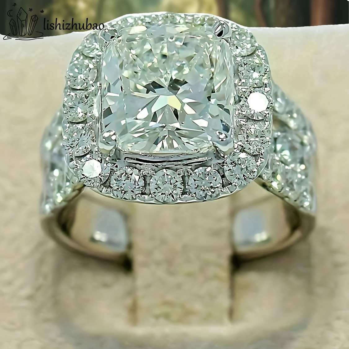 Image of 1pc Lishizhubao S925 925 Silver Moissanite Engagement Ring, 3.5 Carat Center Stone, Unisex Fashion Jewelry For Daily Wear, Party, And Holiday Gift